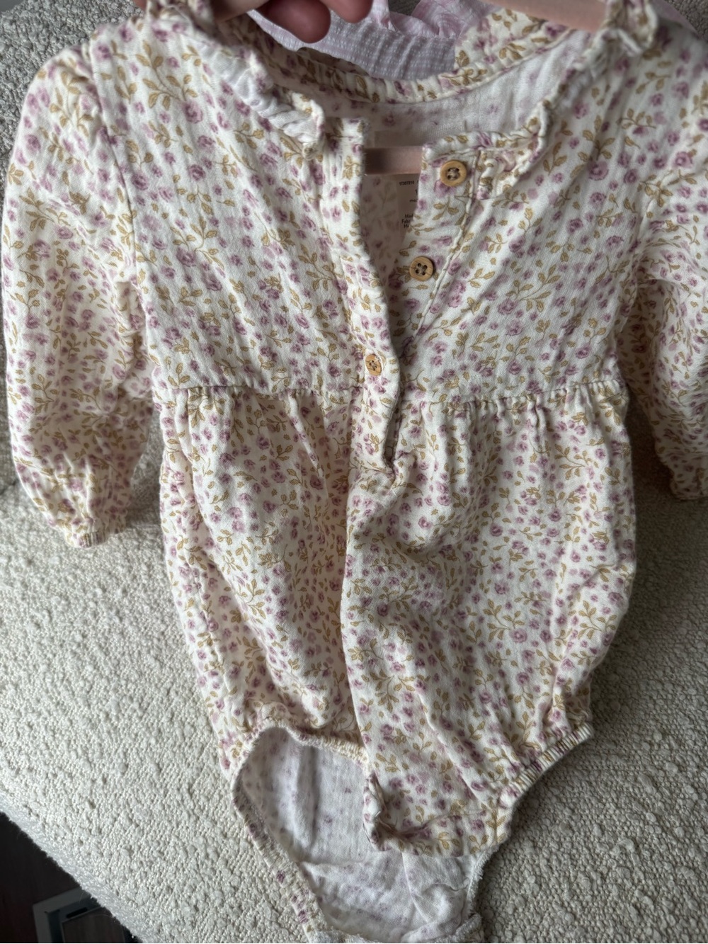 Carter's Little Planet Cream Romper with Pink and Gold Floral Print